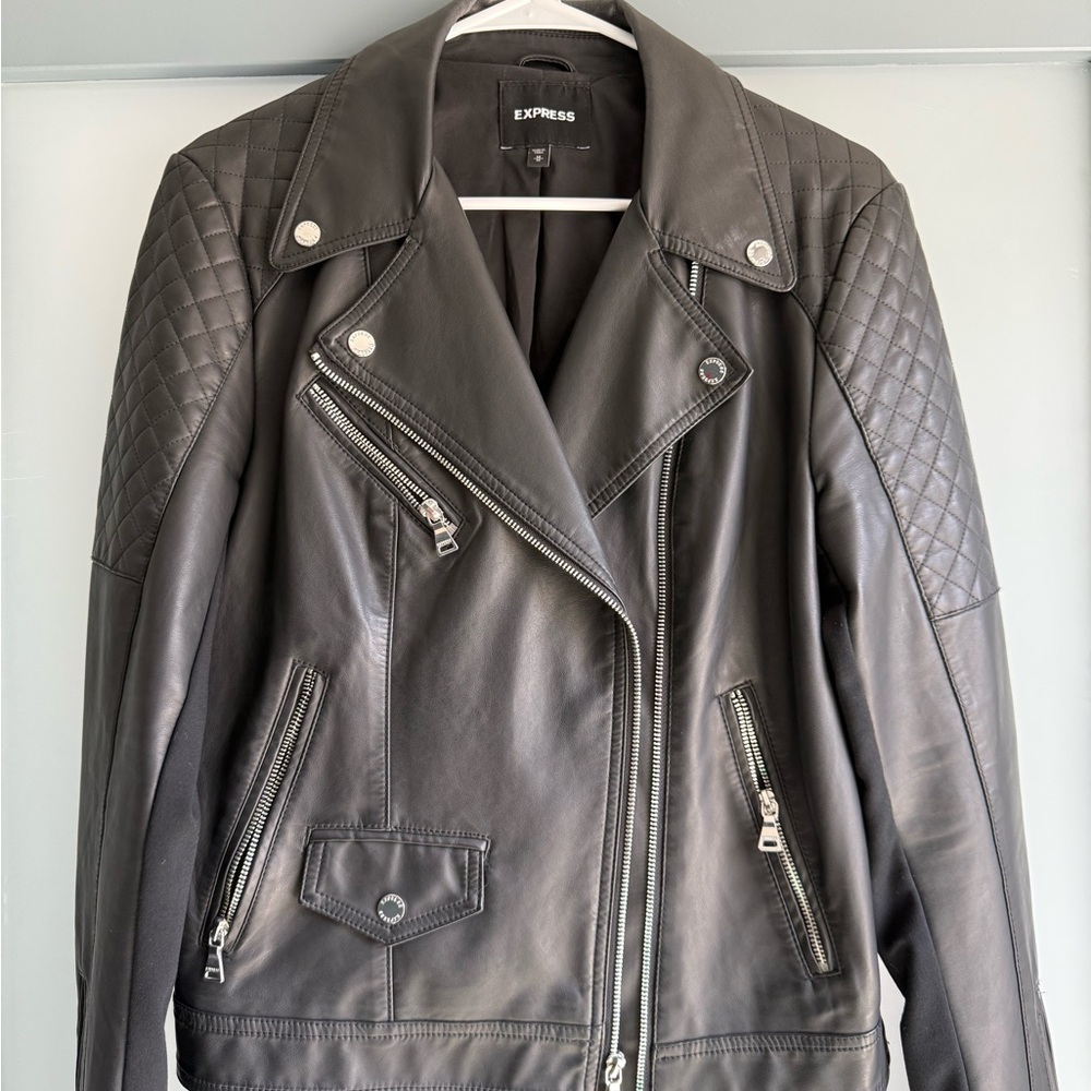 Express Dark Leather Biker Jacket